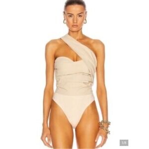 Atoir Never Really Over Bodysuit Sand Beige One Shoulder Ruched Size 8 L/12